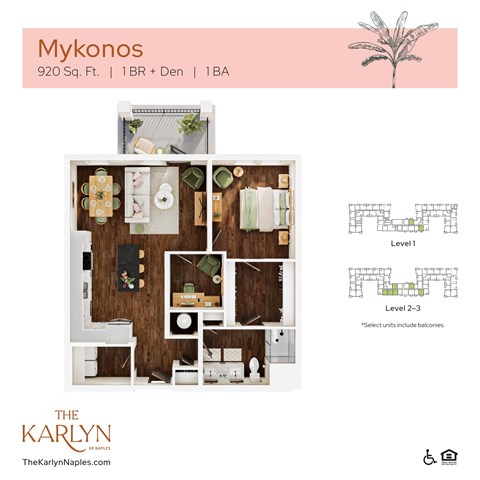Floor plan for 1 bed, 1 bath, 920 sqft